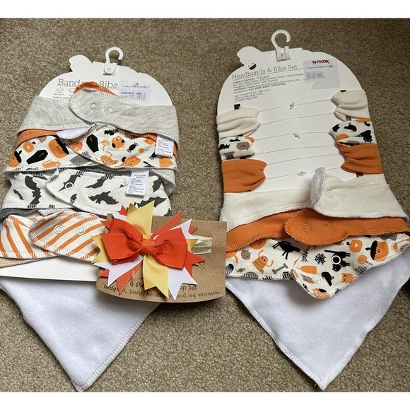 ✨2/$20 Chick Pea Halloween 15 Piece Baby Accessory Bundle Lot of Bibs Headbands - Picture 2 of 2